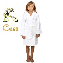 Yellow Robot Cartoon Design & Custom Name Embroidery on Kids Hooded Bathrobe